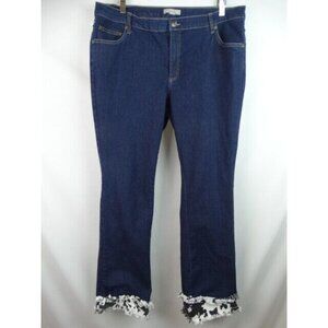 Woman Within Women's Jeans Plus Size 18W Denim Jean Pant w/ Black White Ruffle